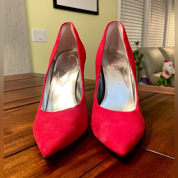 Guess Red Suede Pumps 3.5” Heels - Picture 2 of 16